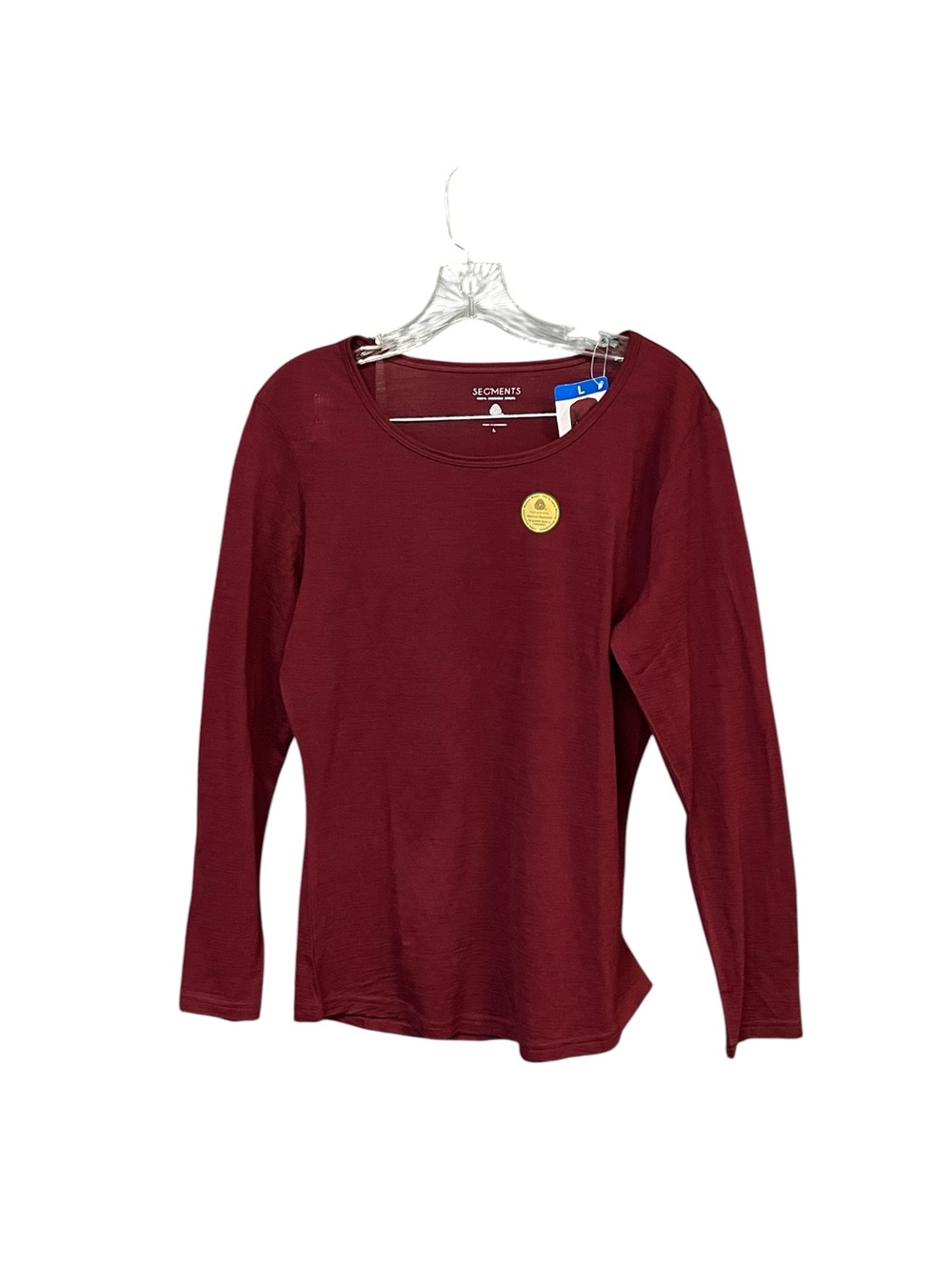 NWT Segments 100% Merino Wool Long Sleeve Top Burgundy Wine Red L base layer